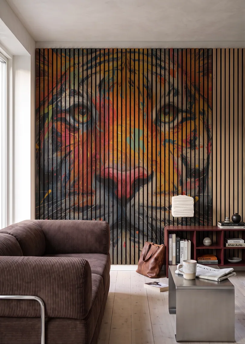 Akustikpanel med Painted Animal motiv nr. 12, i en stue