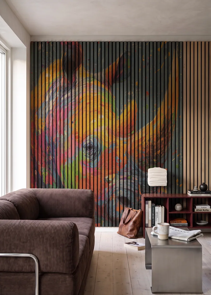 Akustikpanel med Painted Animal motiv nr. 8, i en stue
