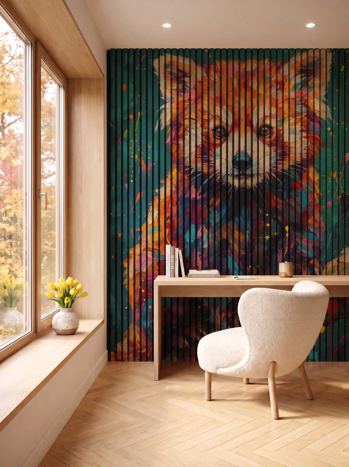 Akustikpanel med Painted Animal motiv nr. 22, i en spisestue