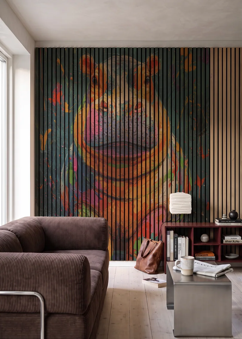 Akustikpanel med Painted Animal motiv nr. 7, i en stue