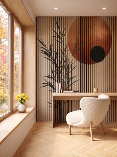Akustikpanel med Abstract Nature-motiv nr. 1 – i spisestuen