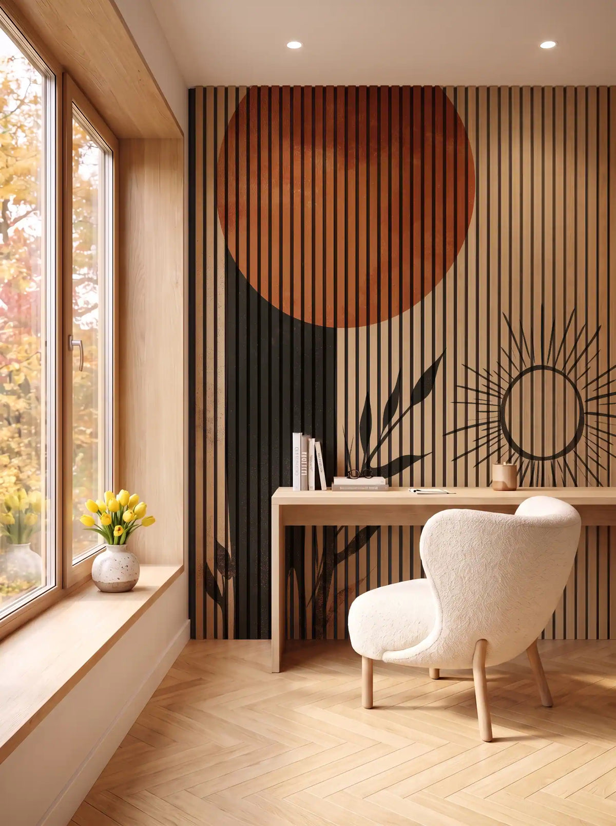 Akustikpanel med Abstract Nature-motiv nr. 3 – i spisestuen
