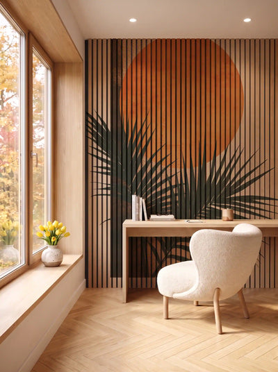 Akustikpanel med Abstract Nature-motiv nr. 4 – i spisestuen