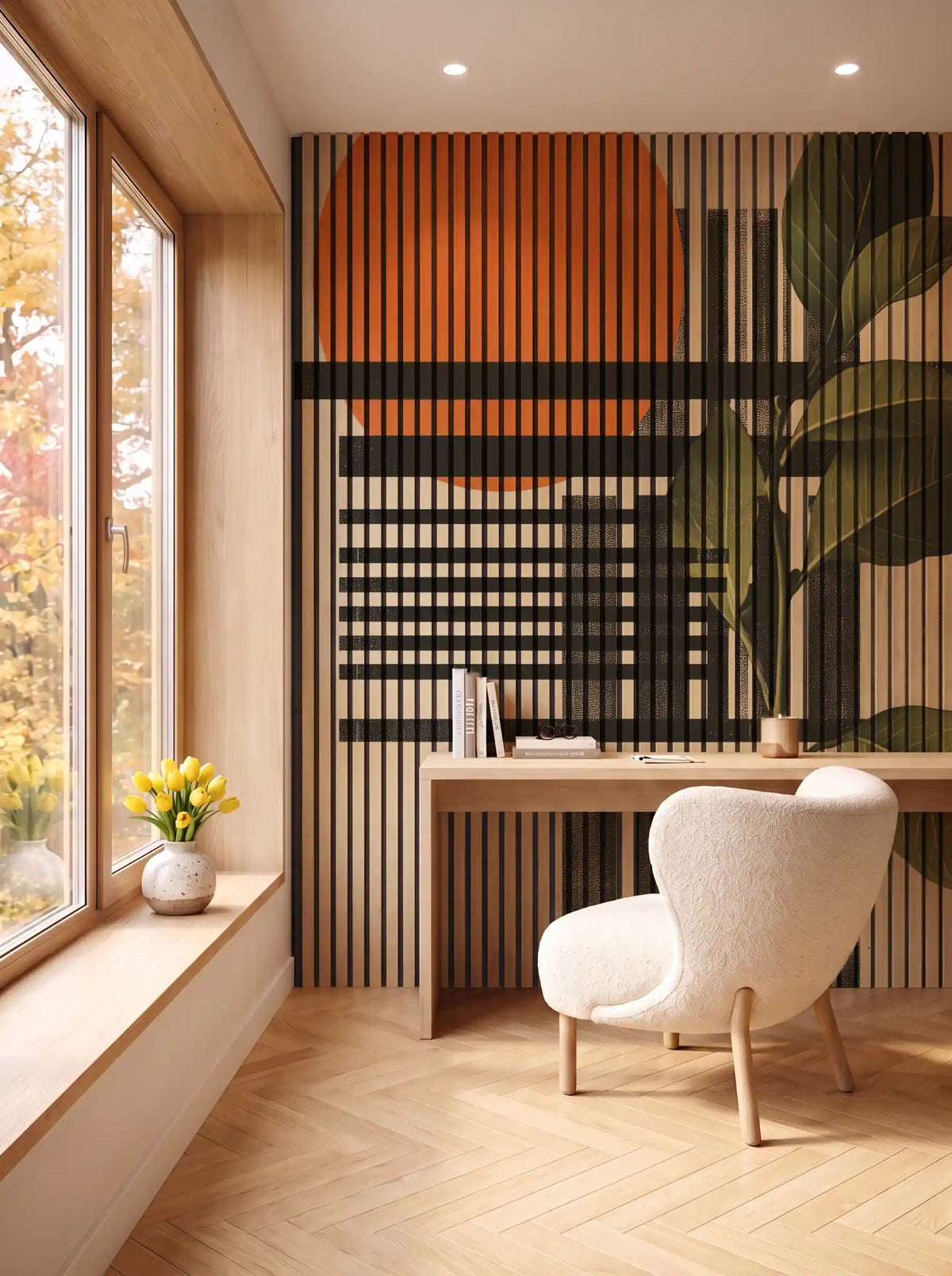 Akustikpanel med Abstract Nature-motiv nr. 5 – i spisestuen