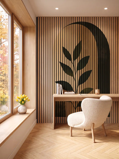 Akustikpanel med Abstract Nature-motiv nr. 6 – i spisestuen