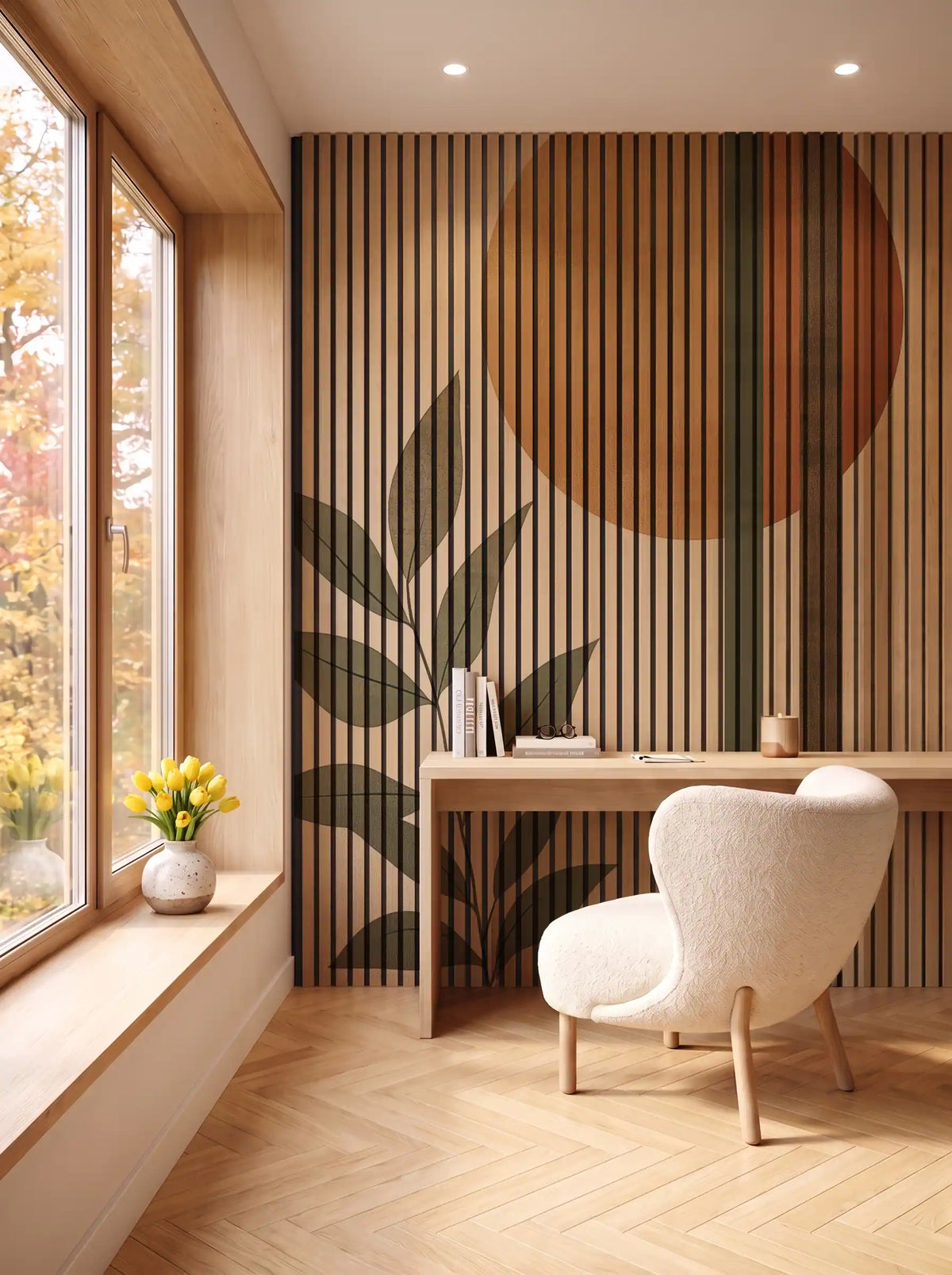 Akustikpanel med Abstract Nature-motiv nr. 8 – i spisestuen