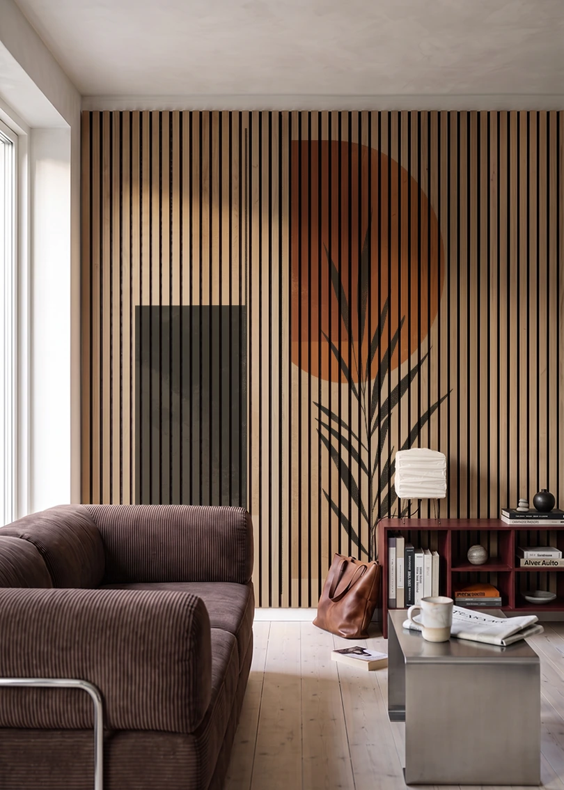 Akustikpanel med Abstract Nature-motiv nr. 12 – i stuen