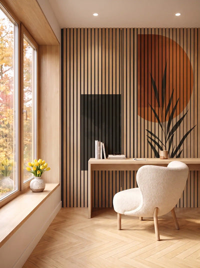 Akustikpanel med Abstract Nature-motiv nr. 12 – i spisestuen