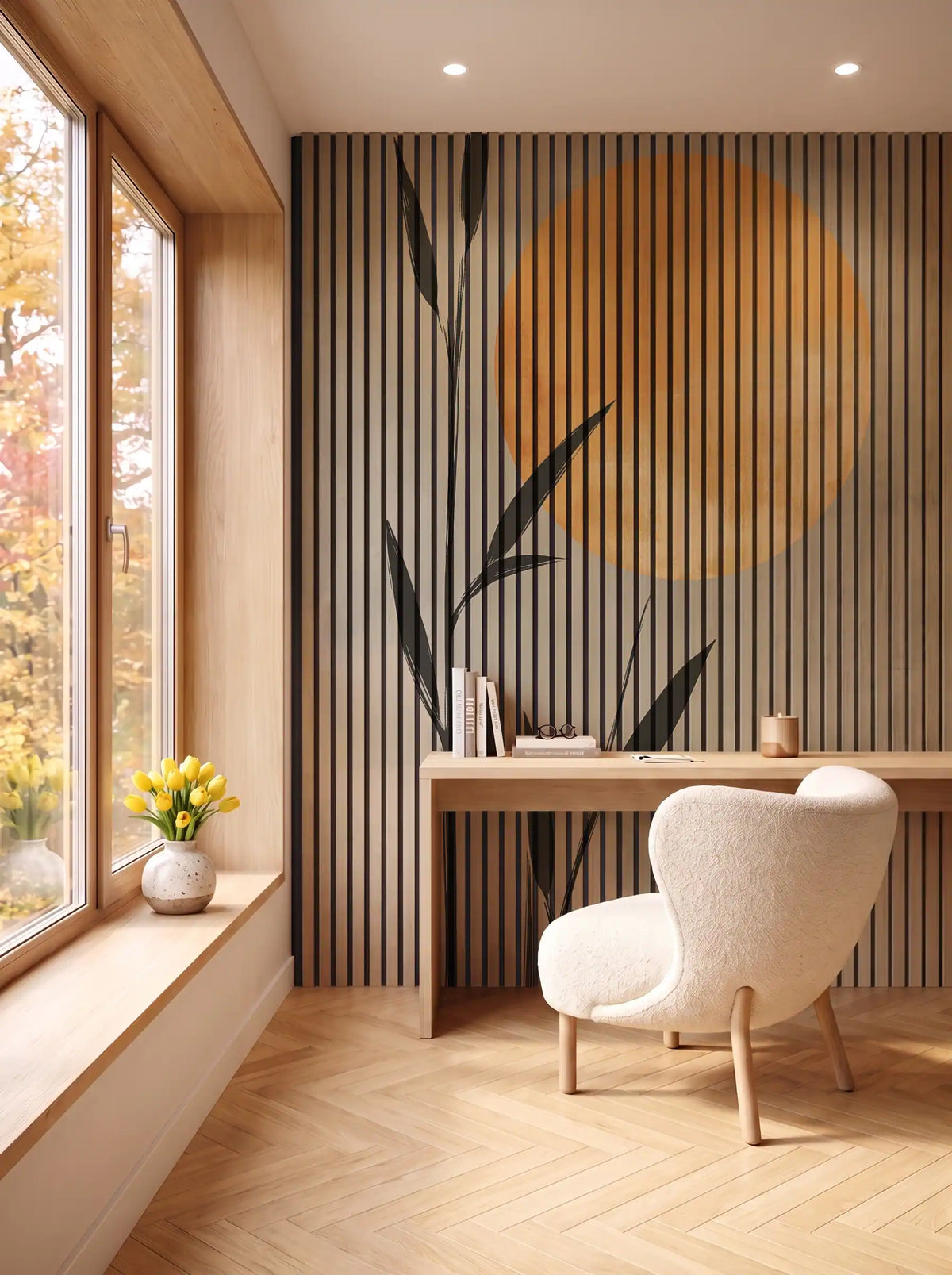 Akustikpanel med Abstract Nature-motiv nr. 13 – i spisestuen