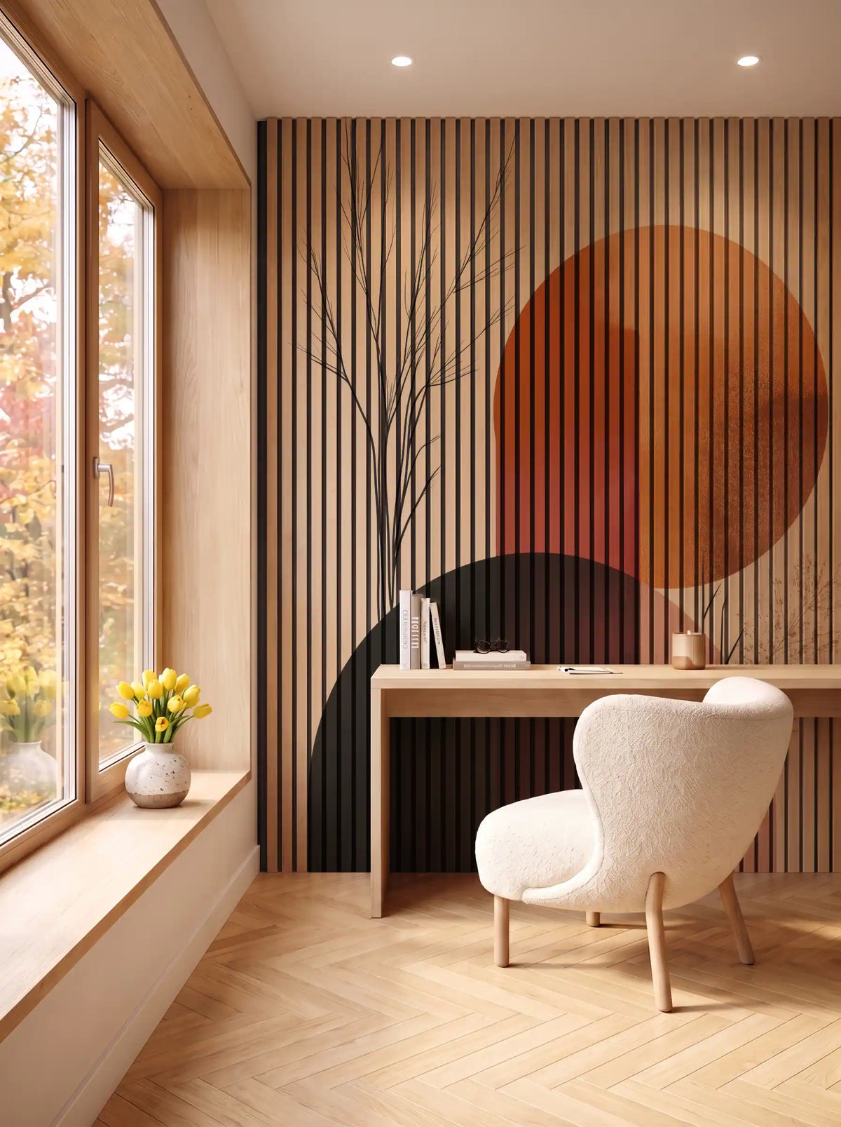 Akustikpanel med Abstract Nature-motiv nr. 14 – i spisestuen