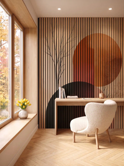 Akustikpanel med Abstract Nature-motiv nr. 14 – i spisestuen