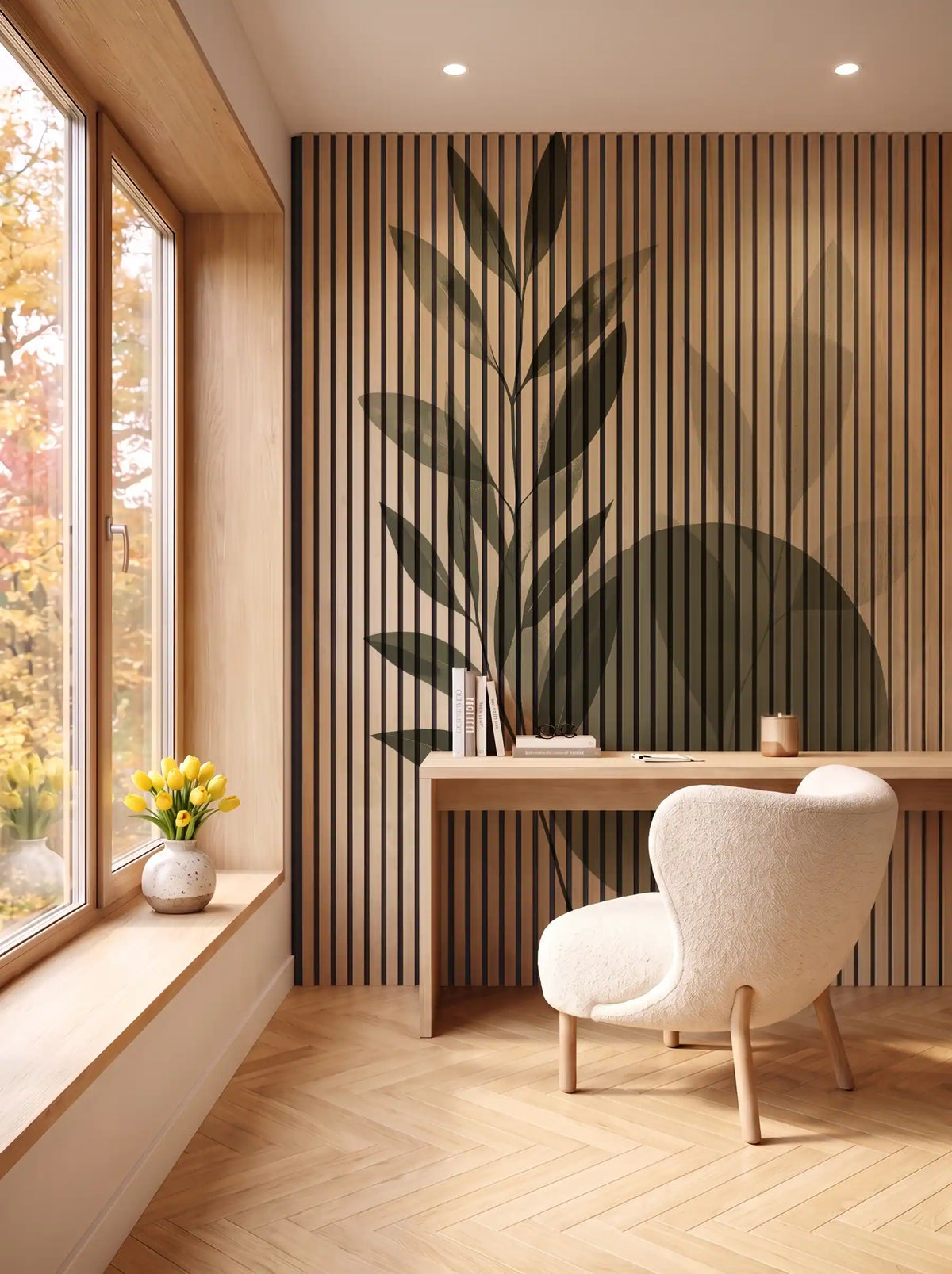 Akustikpanel med Abstract Nature-motiv nr. 16 – i spisestuen