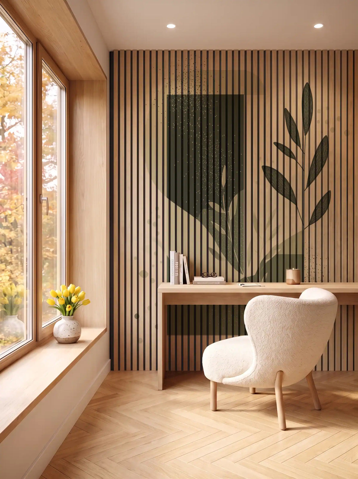 Akustikpanel med Abstract Nature-motiv nr. 17 – i spisestuen