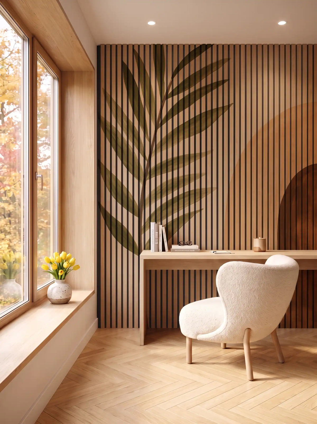 Akustikpanel med Abstract Nature-motiv nr. 19 – i spisestuen
