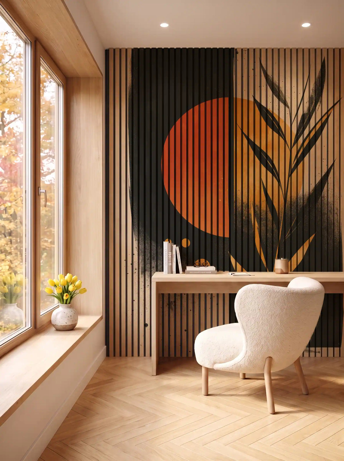 Akustikpanel med Abstract Nature-motiv nr. 21 – i spisestuen