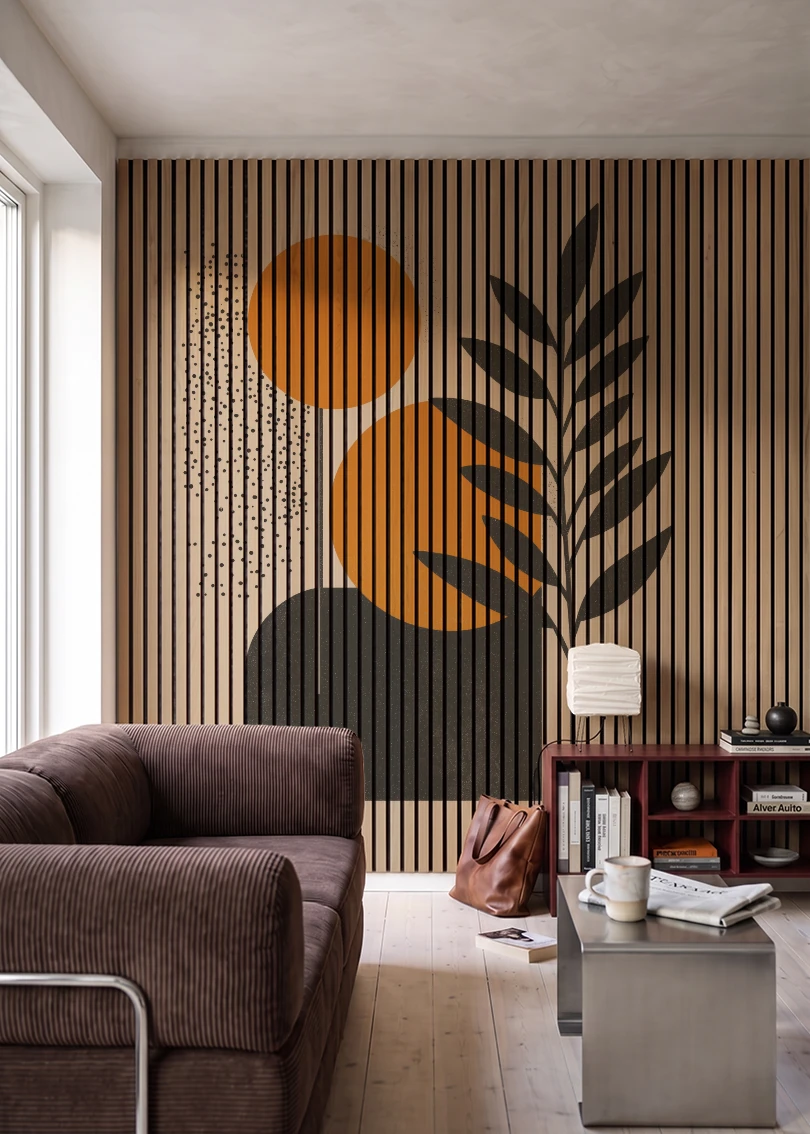 Akustikpanel med Abstract Nature-motiv nr. 25 – i stuen