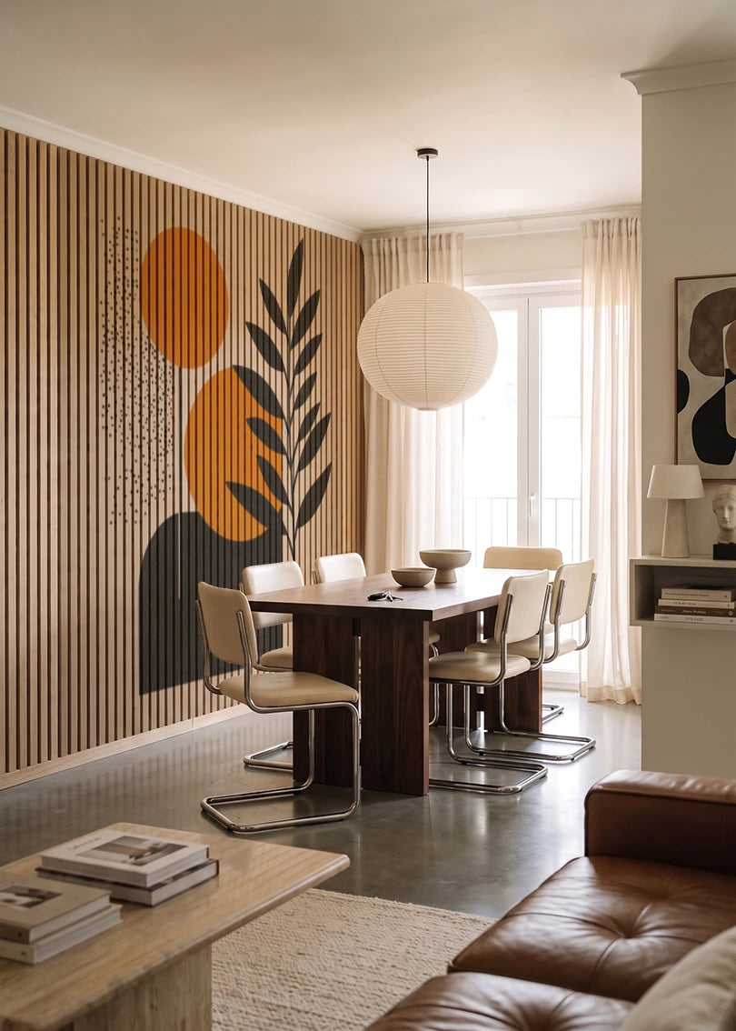 Akustikpanel med Abstract Nature-motiv nr. 25 – i lyst rum