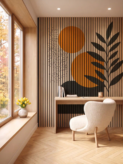 Akustikpanel med Abstract Nature-motiv nr. 25 – i spisestuen
