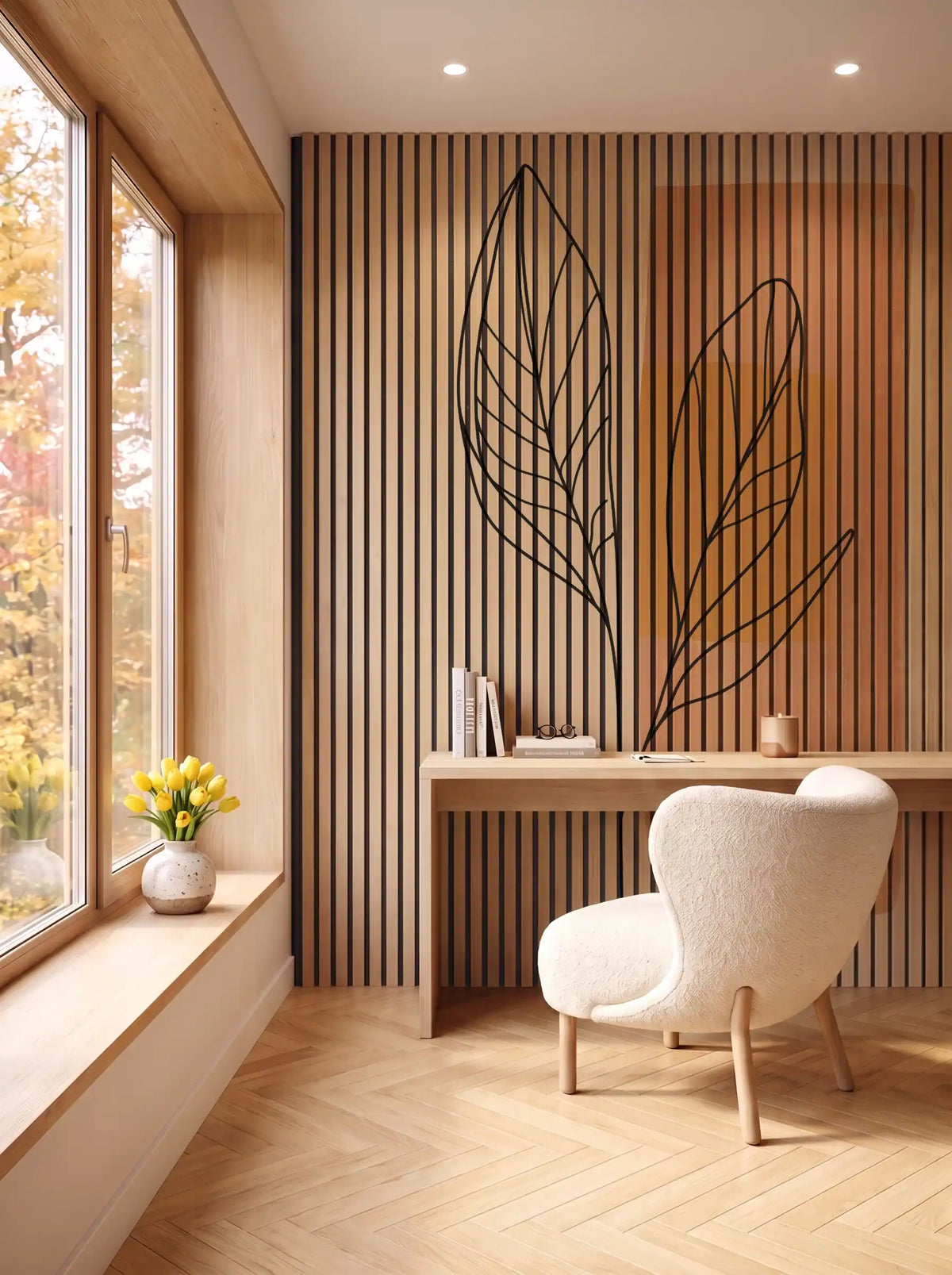 Akustikpanel med Abstract Nature-motiv nr. 27 – i spisestuen