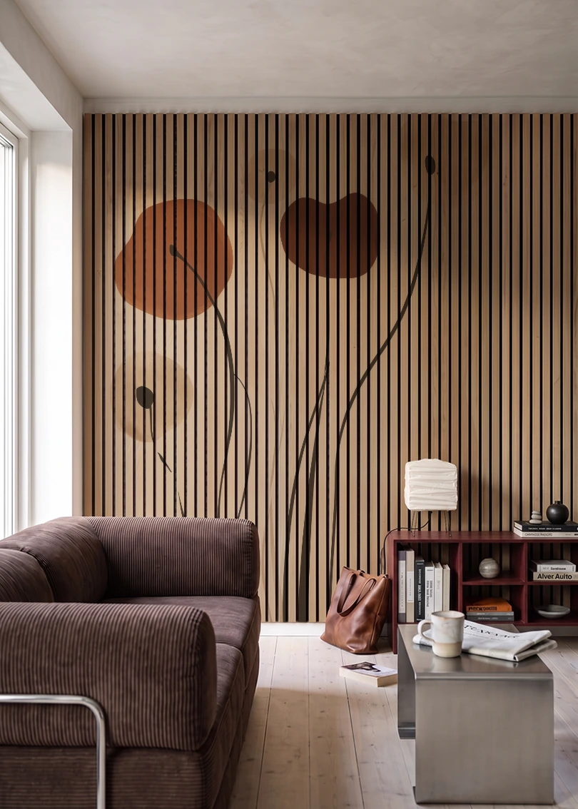 Akustikpanel med Abstract Nature-motiv nr. 28 – i stuen