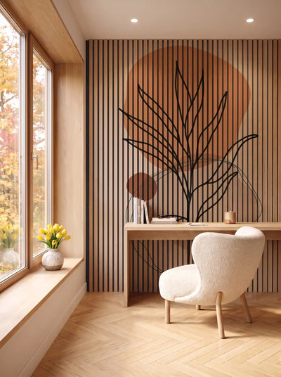 Akustikpanel med Abstract Nature-motiv nr. 31 – i spisestuen