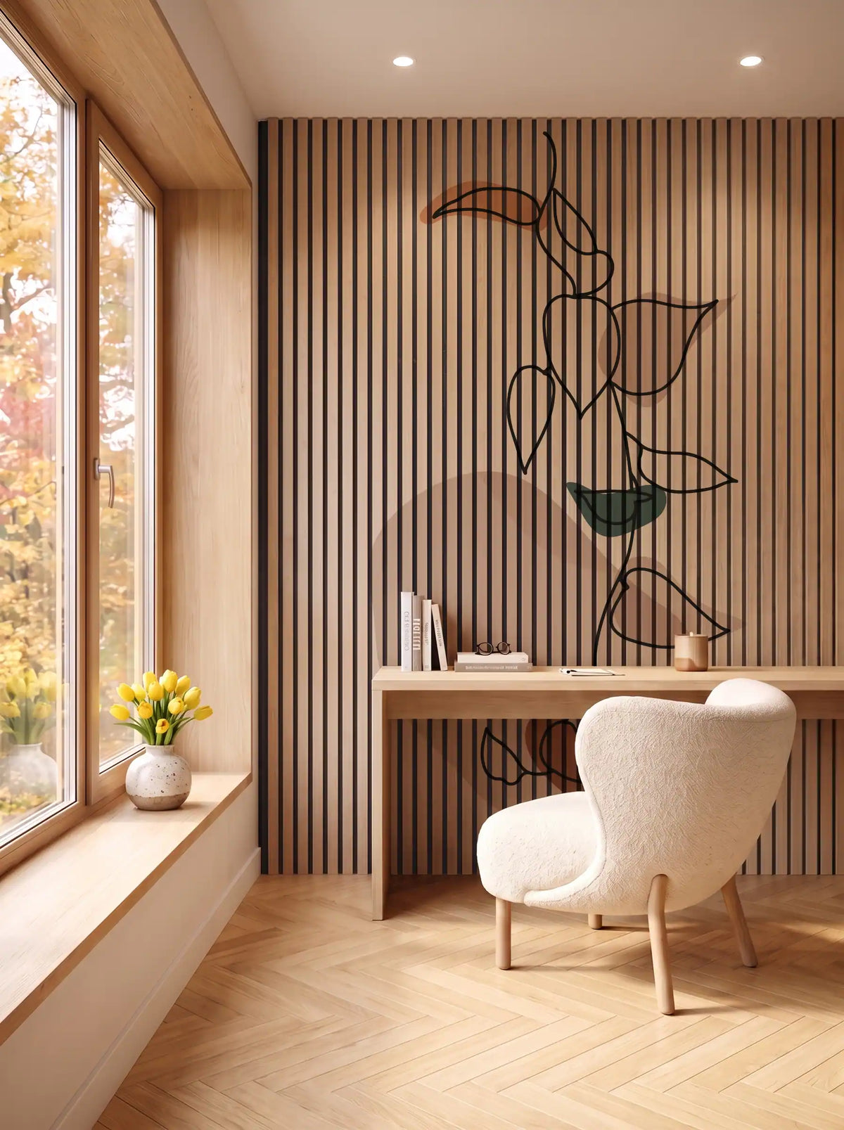 Akustikpanel med Abstract Nature-motiv nr. 33 – i spisestuen