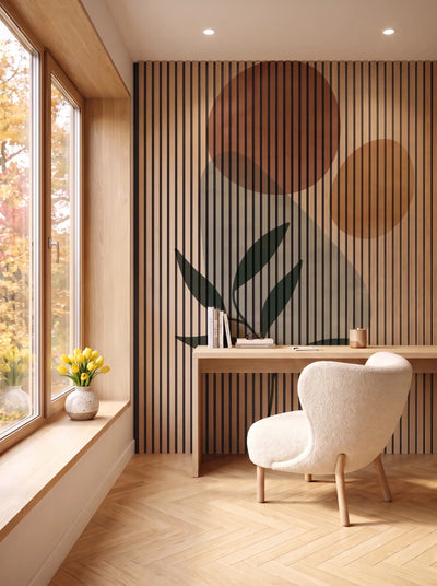 Akustikpanel med Abstract Nature-motiv nr. 35 – i spisestuen