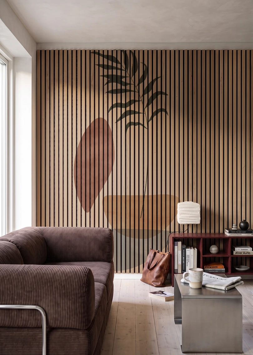 Akustikpanel med Abstract Nature-motiv nr. 39 – i stuen