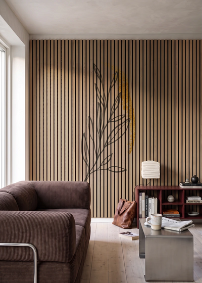 Akustikpanel med Abstract Nature-motiv nr. 41 – i stuen