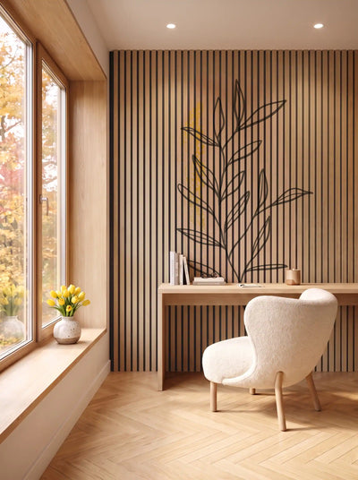 Akustikpanel med Abstract Nature-motiv nr. 42 – i spisestuen