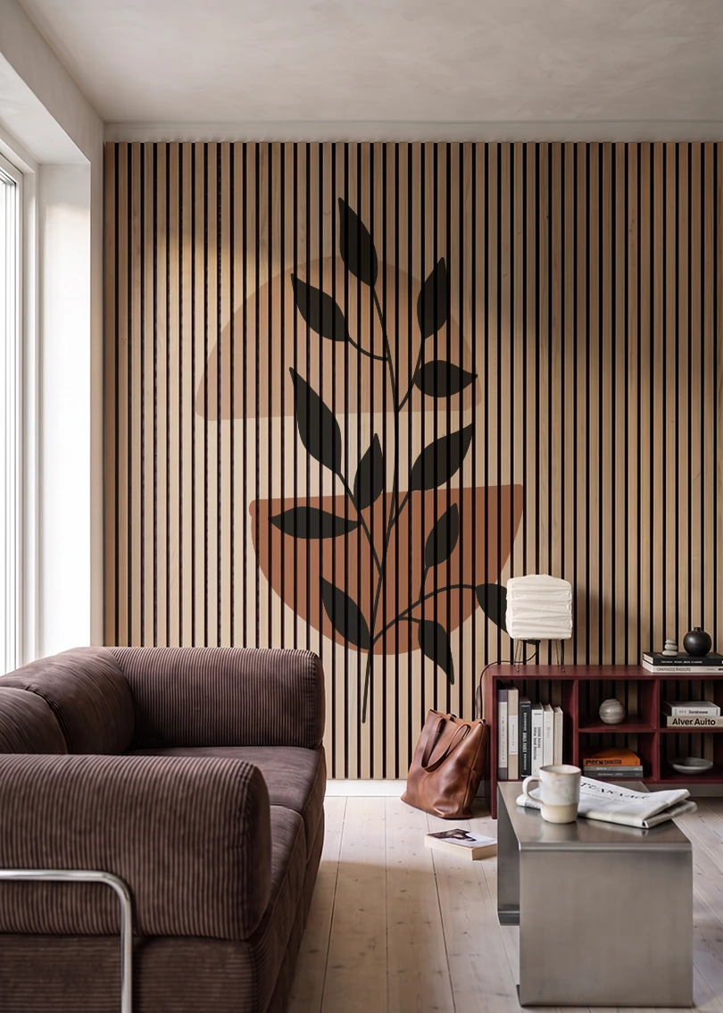 Akustikpanel med Abstract Nature-motiv nr. 44 – i stuen