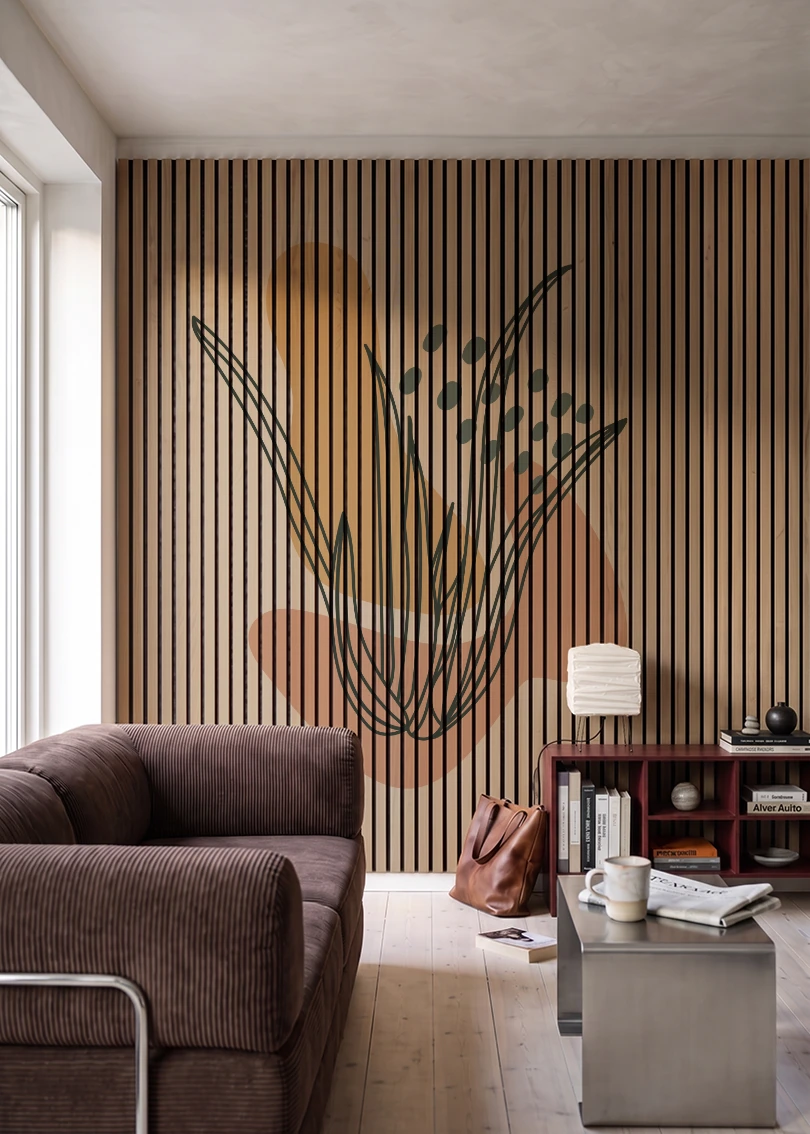Akustikpanel med Abstract Nature-motiv nr. 45 – i stuen