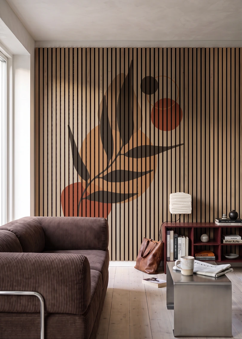 Akustikpanel med Abstract Nature-motiv nr. 46 – i stuen