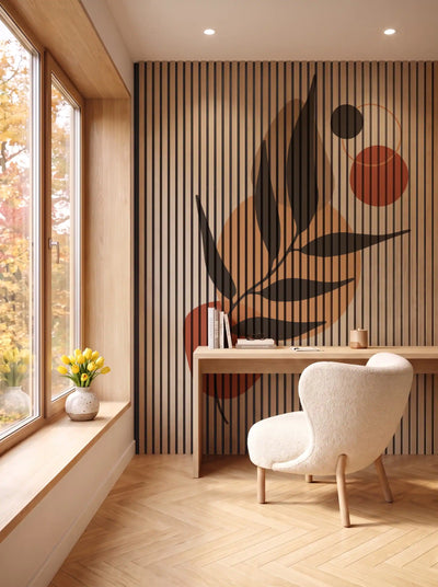 Akustikpanel med Abstract Nature-motiv nr. 46 – i spisestuen