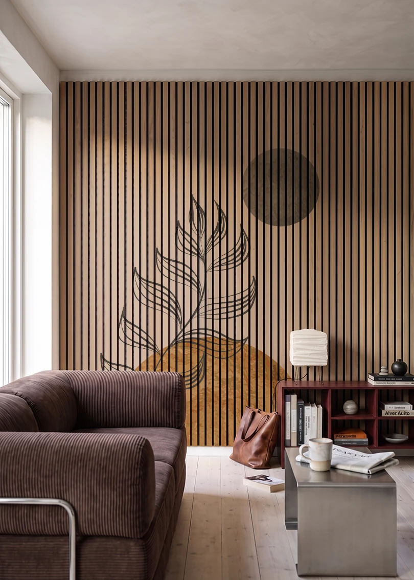 Akustikpanel med Abstract Nature-motiv nr. 48 – i stuen