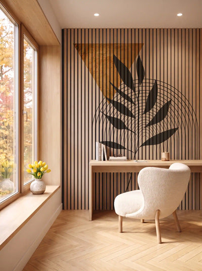Akustikpanel med Abstract Nature-motiv nr. 49 – i spisestuen