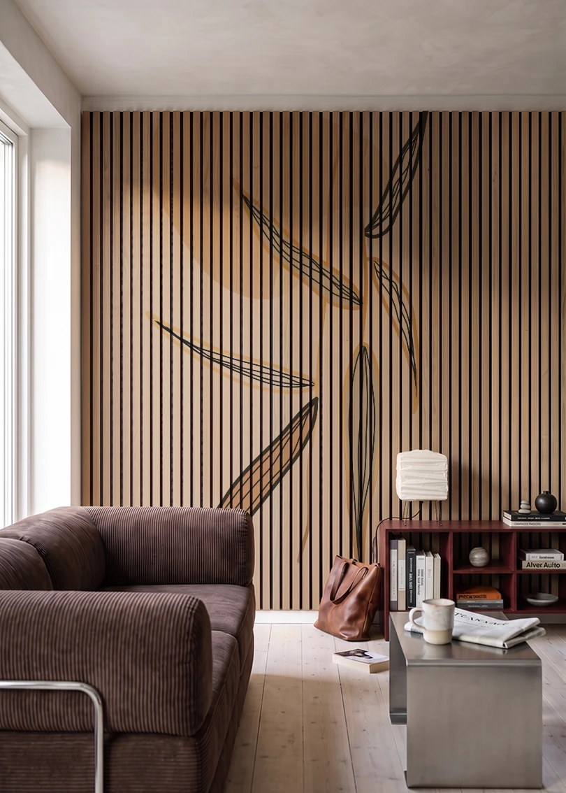 Akustikpanel med Abstract Nature-motiv nr. 51 – i stuen