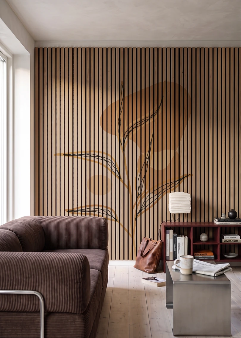 Akustikpanel med Abstract Nature-motiv nr. 52 – i stuen