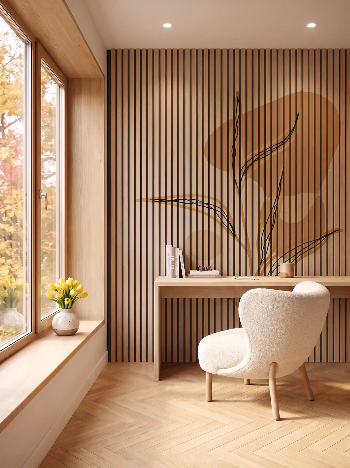 Akustikpanel med Abstract Nature-motiv nr. 52 – i spisestuen