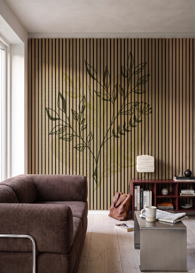Akustikpanel med Abstract Nature-motiv nr. 53 – i stuen