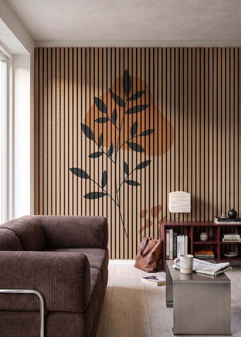 Akustikpanel med Abstract Nature-motiv nr. 54 – i stuen