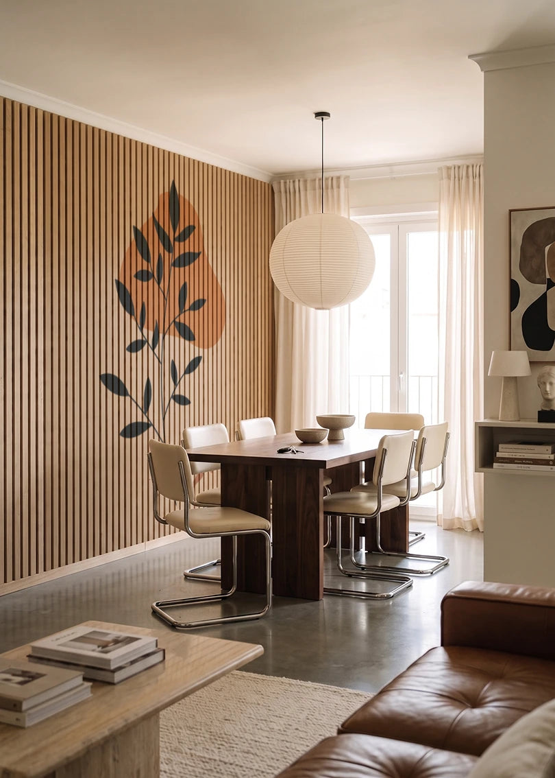 Akustikpanel med Abstract Nature-motiv nr. 54 – i lyst rum