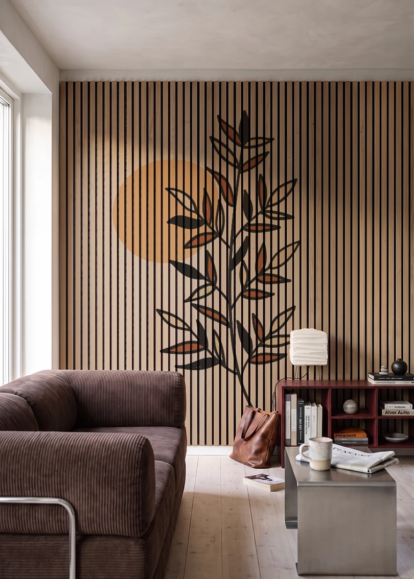 Akustikpanel med Abstract Nature-motiv nr. 55 – i stuen