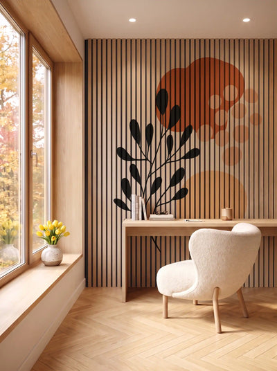 Akustikpanel med Abstract Nature-motiv nr. 56 – i spisestuen