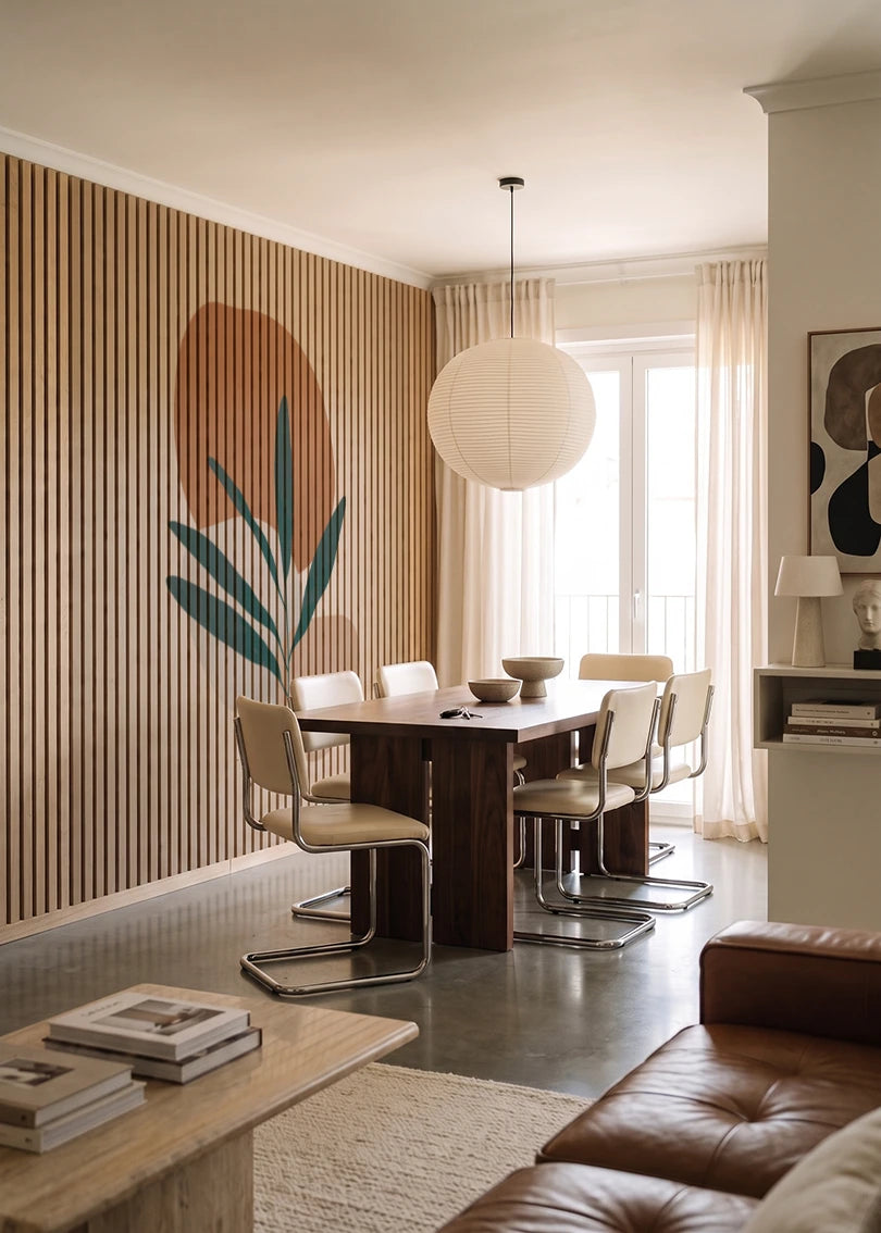 Akustikpanel med Abstract Nature-motiv nr. 59 – i lyst rum