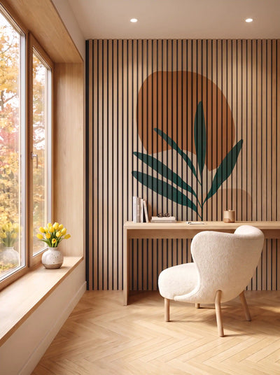 Akustikpanel med Abstract Nature-motiv nr. 59 – i spisestuen