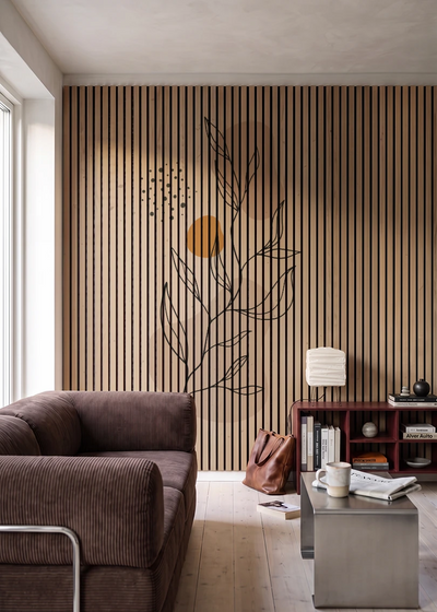 Akustikpanel med Abstract Nature-motiv nr. 61 – i stuen