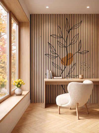 Akustikpanel med Abstract Nature-motiv nr. 62 – i spisestuen