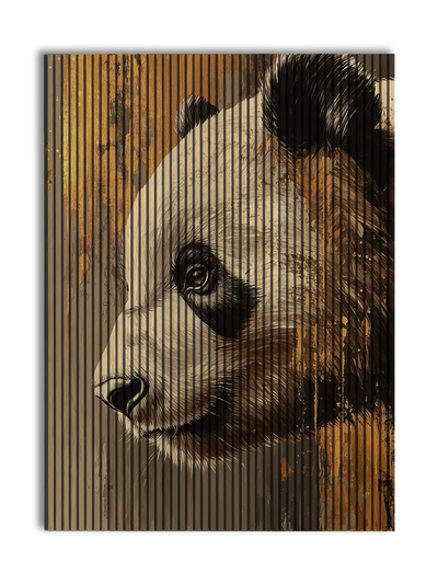 Akustikpanel med en panda i gyldne og orange farver