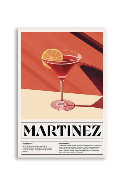 Akustikbillede med en retro cocktailplakat med Martinez